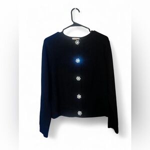 80s Black Talbots cardigan button up sweater with rhinestone buttons